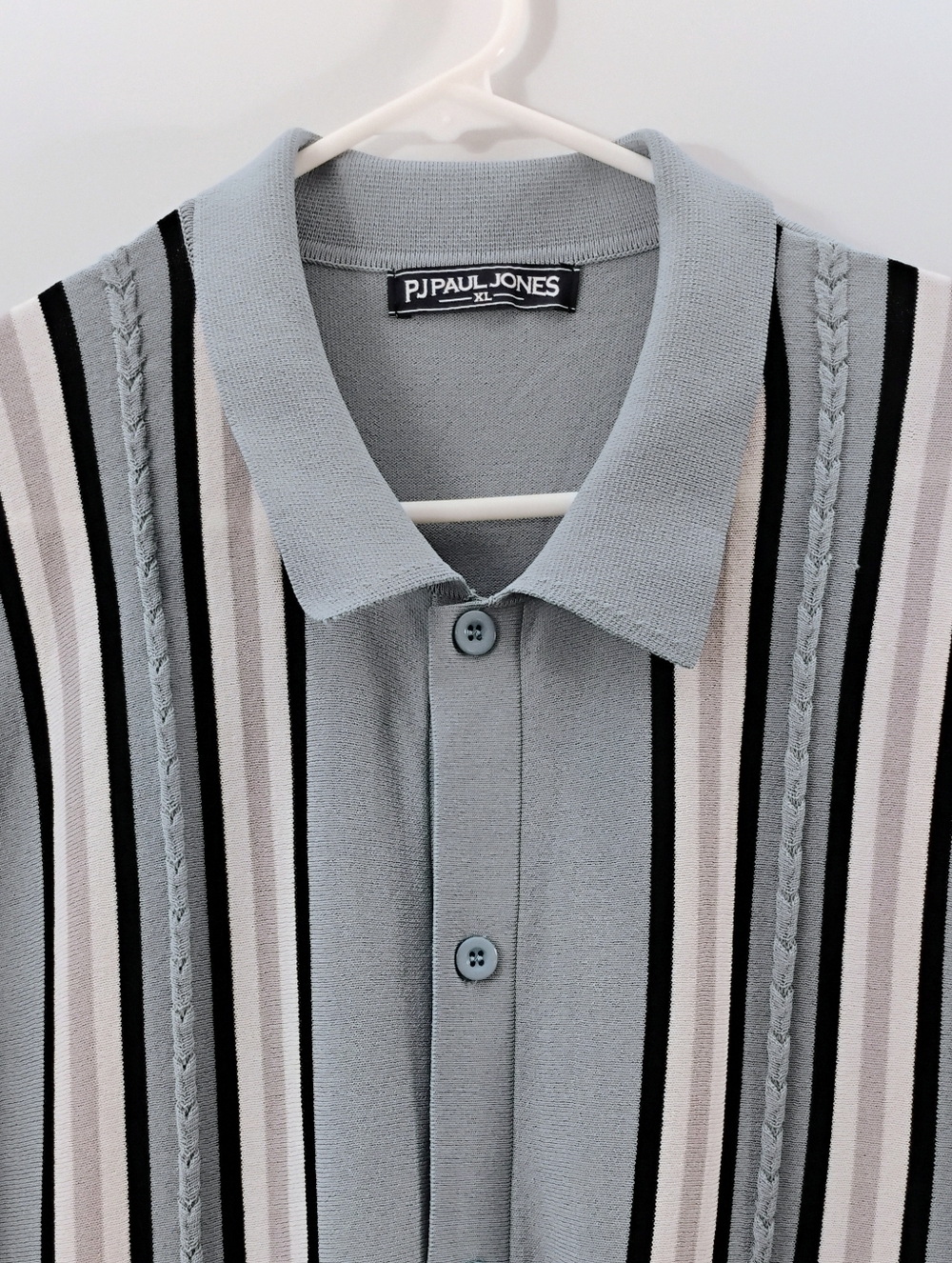 PJ Paul Jones Mens Vintage Style Short Sleeve Striped Knit Bowling Polo Shirt XL